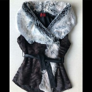 Faux fur vest with belt, Saks brand, size XS